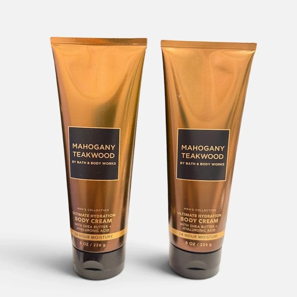 Bath & Body Works Mahogany Teakwood Mens Body Cream 8oz 2-Pack Hyaluronic Acid